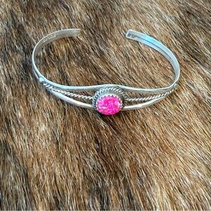 Sterling Silver Cuff with Pink Fire Opal Stone